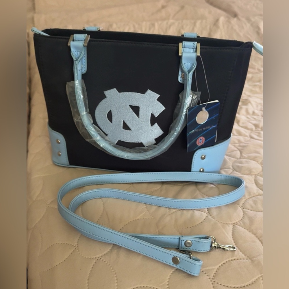 UNC Women's Black and Light Blue Tote Bag